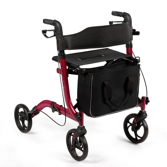 Folding Aluminium Rollator Walker Mobility Aid With 4 Wheels-Red