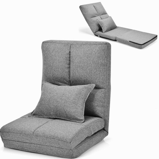 Folding Lazy Floor Sofa Bed with Pillow in Grey