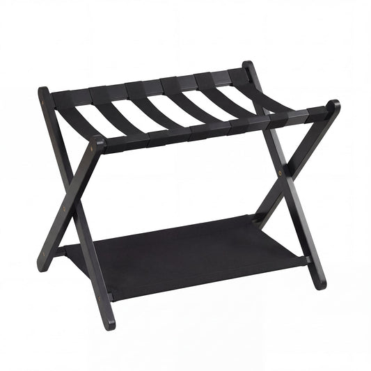 Folding Luggage Rack Solid Rubberwood Suitcase Stand in Black