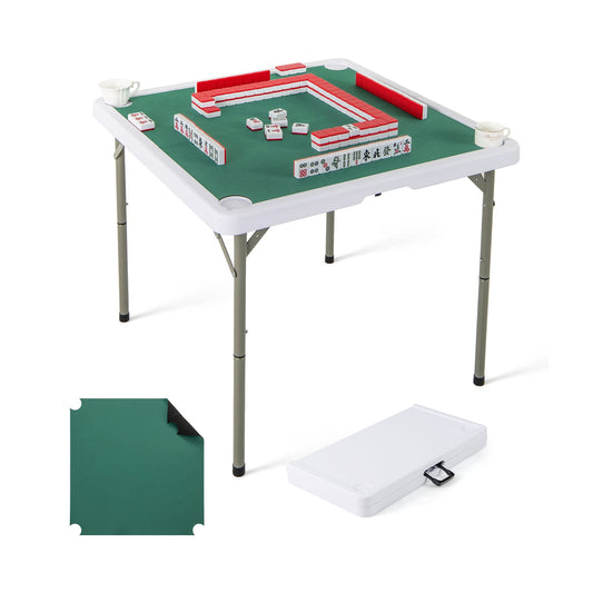Folding Mahjong Table with Cup Holders and Removable Game Mat-Green