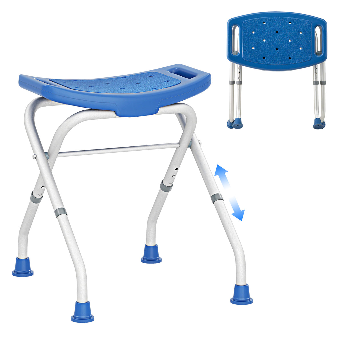 Folding Portable Shower Seat with Adjustable Height for Bathroom-Blue
