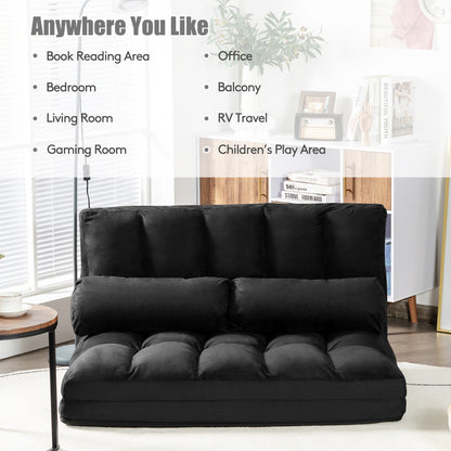 Foldable Floor 6-Position Adjustable Lounge Couch-Black