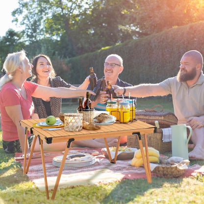 Folding Camping Table with Storage Bag and Waterproof Desktop-Brown
