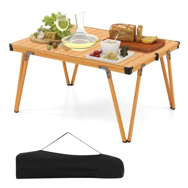 Folding Camping Table with Storage Bag and Waterproof Desktop-Brown