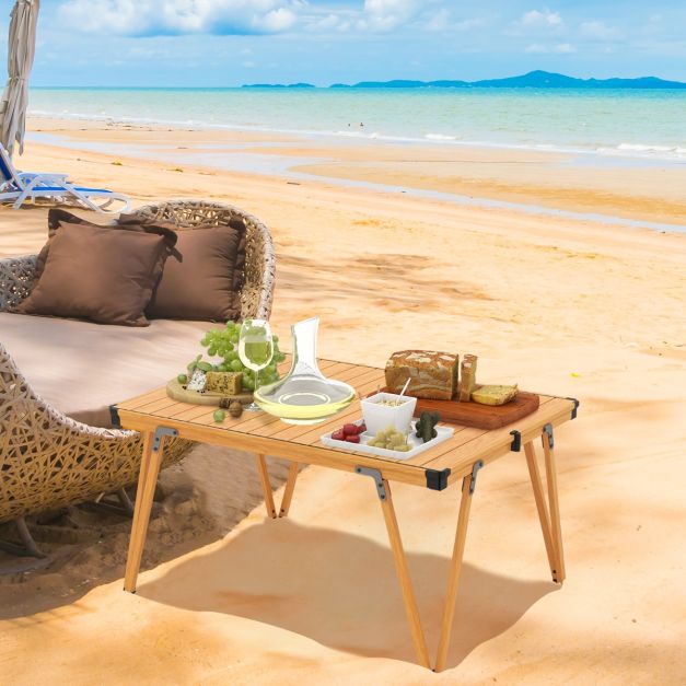 Folding Camping Table with Storage Bag and Waterproof Desktop-Brown