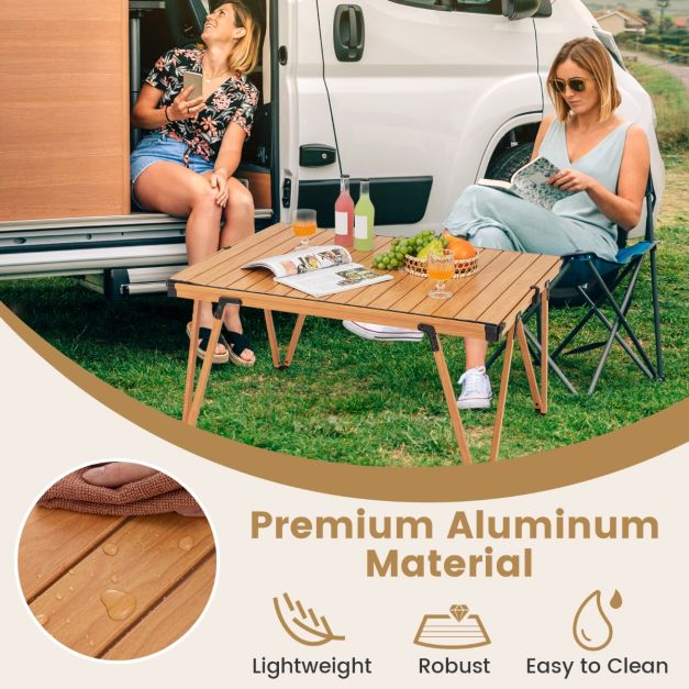 Folding Camping Table with Storage Bag and Waterproof Desktop-Brown