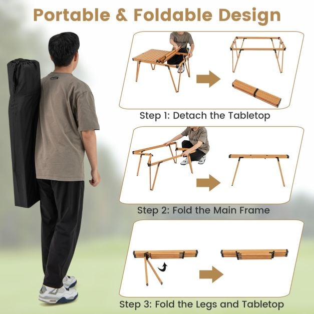 Folding Camping Table with Storage Bag and Waterproof Desktop-Brown