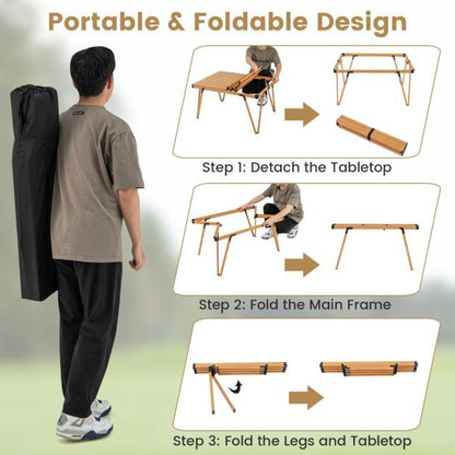 Folding Camping Table with Storage Bag and Waterproof Desktop-Brown