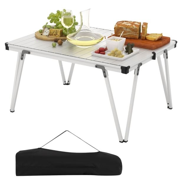Folding Camping Table with Storage Bag and Waterproof Desktop-Silver
