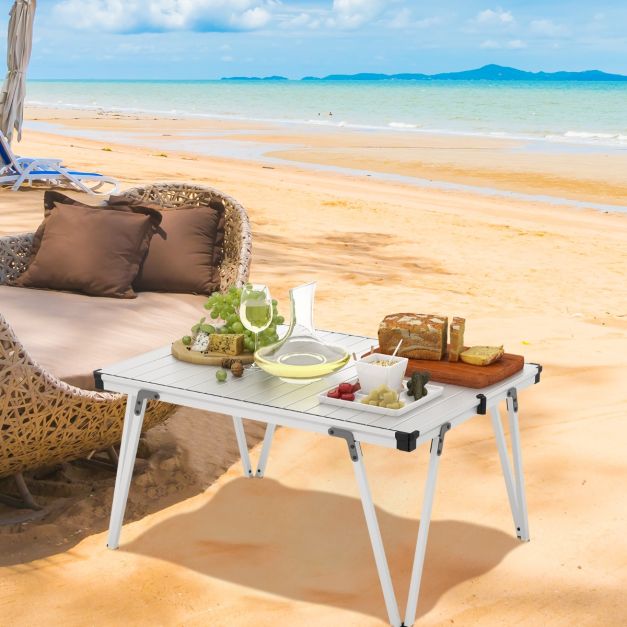 Folding Camping Table with Storage Bag and Waterproof Desktop-Silver