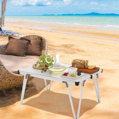 Folding Camping Table with Storage Bag and Waterproof Desktop-Silver