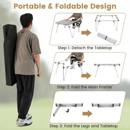 Folding Camping Table with Storage Bag and Waterproof Desktop-Silver
