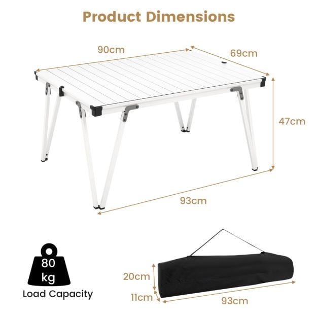 Folding Camping Table with Storage Bag and Waterproof Desktop-Silver