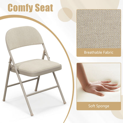 Set of 4 Folding Fabric Padded Chairs with Sponge Seat and Backrest-Beige