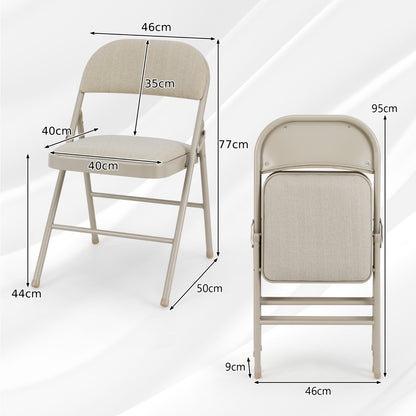 Set of 4 Folding Fabric Padded Chairs with Sponge Seat and Backrest-Beige
