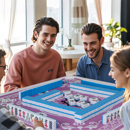 Folding Mahjong Table with Cup Holders and Removable Game Mat-Pink