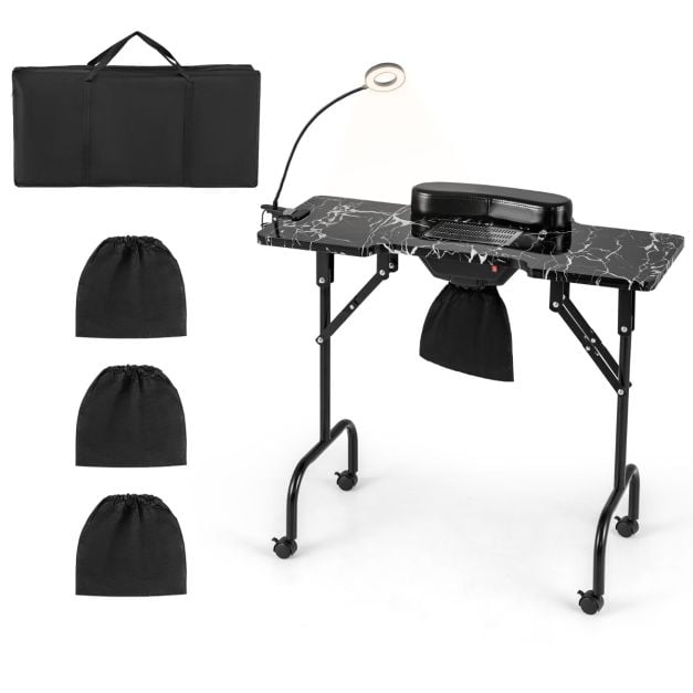 Portable Folding Manicure Nail Table with Electric Dust Collector-Black