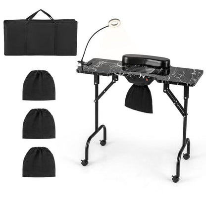 Portable Folding Manicure Nail Table with Electric Dust Collector-Black
