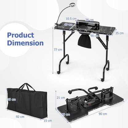Portable Folding Manicure Nail Table with Electric Dust Collector-Black