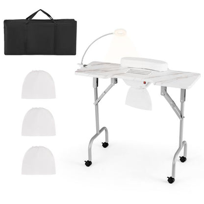 Portable Folding Manicure Nail Table with Electric Dust Collector-White