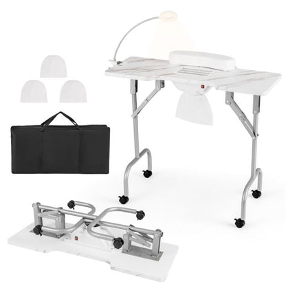 Portable Folding Manicure Nail Table with Electric Dust Collector-White