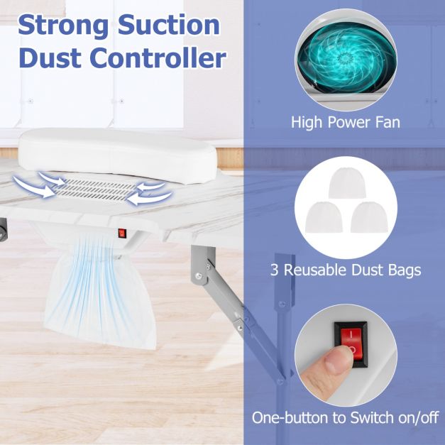 Portable Folding Manicure Nail Table with Electric Dust Collector-White