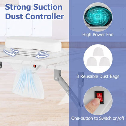 Portable Folding Manicure Nail Table with Electric Dust Collector-White