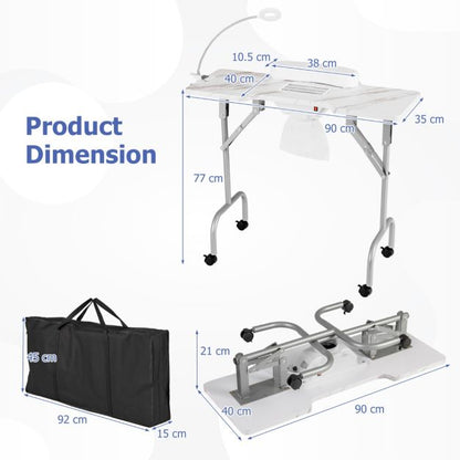Portable Folding Manicure Nail Table with Electric Dust Collector-White