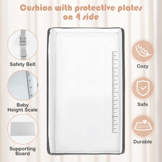 Folding Nursery Changing Table with Lockable Wheels and Storage Basket-Grey