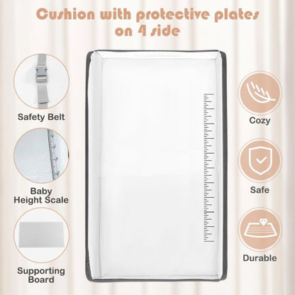 Folding Nursery Changing Table with Lockable Wheels and Storage Basket-Grey