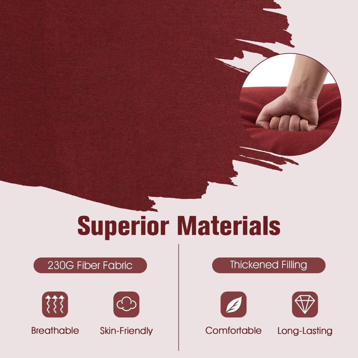 Folding Outdoor Chaise Lounge Cushion Patio Furniture Pad with Straps-Red-1 Piece