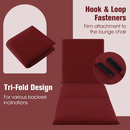 Folding Outdoor Chaise Lounge Cushion Patio Furniture Pad with Straps-Red-1 Piece