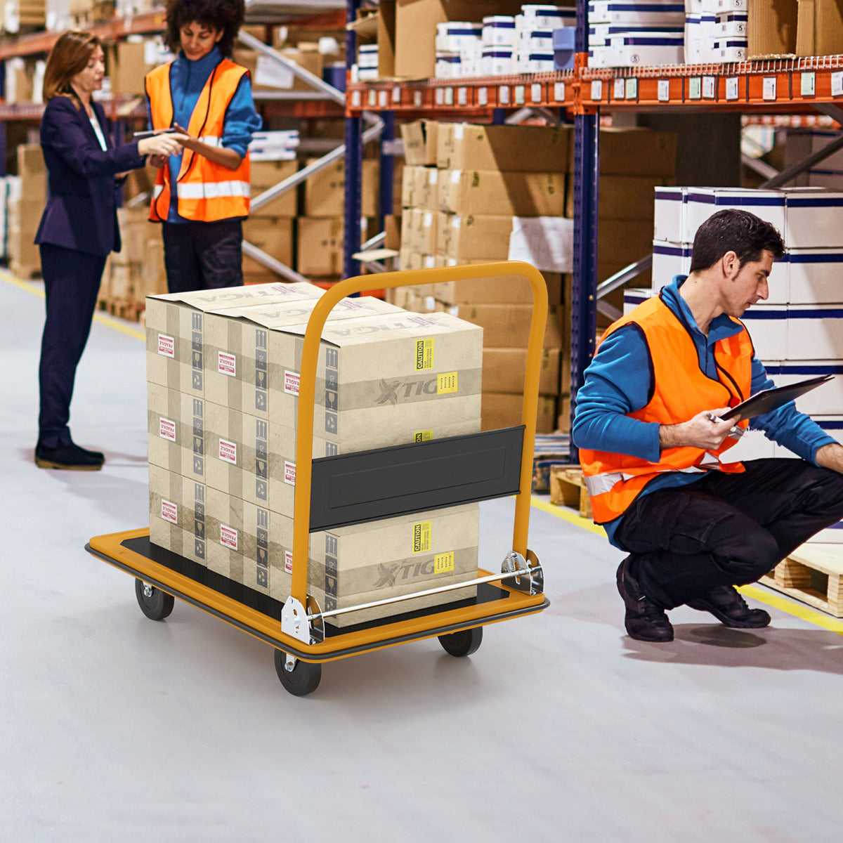 Folding Platform Trolley with Swivel Wheels-Yellow & Black