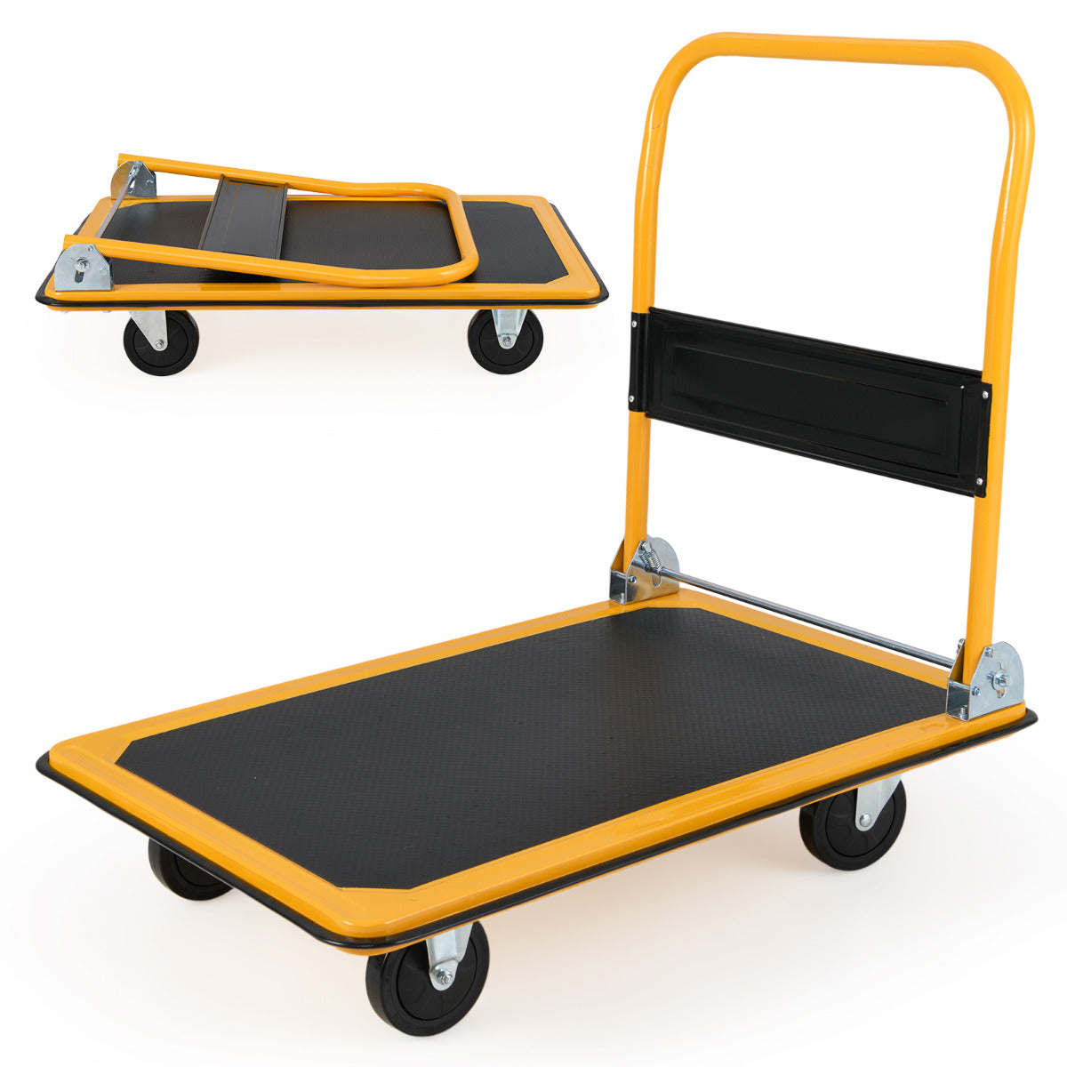 Folding Platform Trolley with Swivel Wheels-Yellow & Black