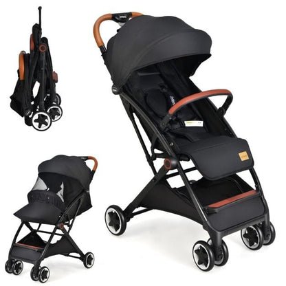 Folding Pushchair with Adjustable Backrest and Footrest-Black
