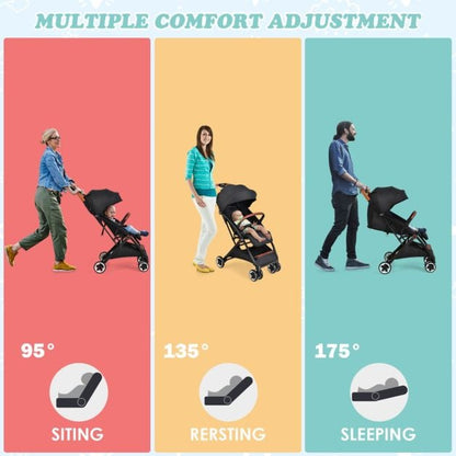 Folding Pushchair with Adjustable Backrest and Footrest-Black