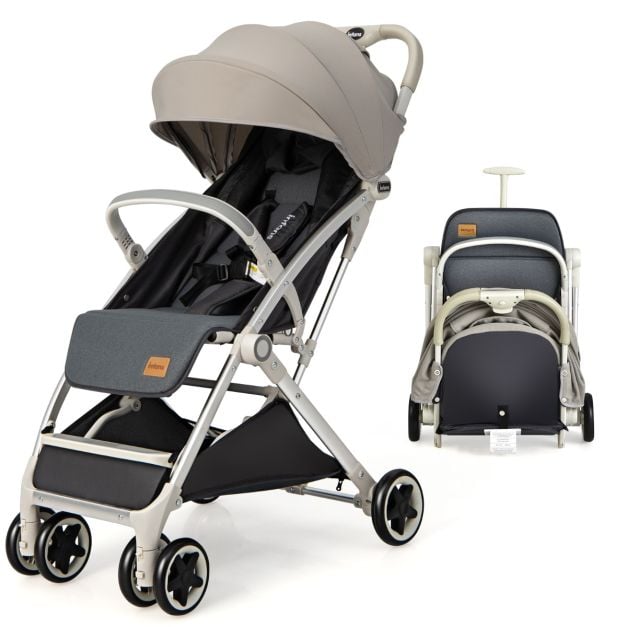 Folding Pushchair with Adjustable Backrest and Footrest-Light Grey