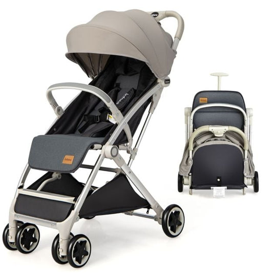 Folding Pushchair with Adjustable Backrest and Footrest-Light Grey