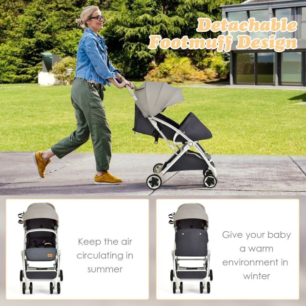 Folding Pushchair with Adjustable Backrest and Footrest-Light Grey