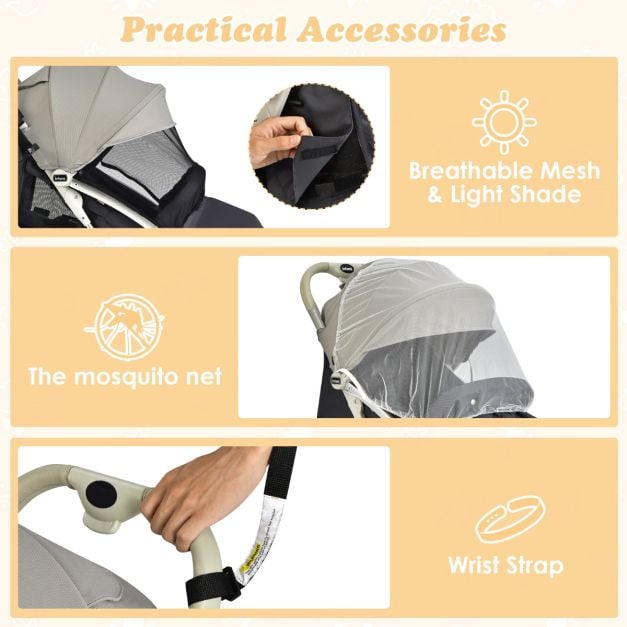 Folding Pushchair with Adjustable Backrest and Footrest-Light Grey