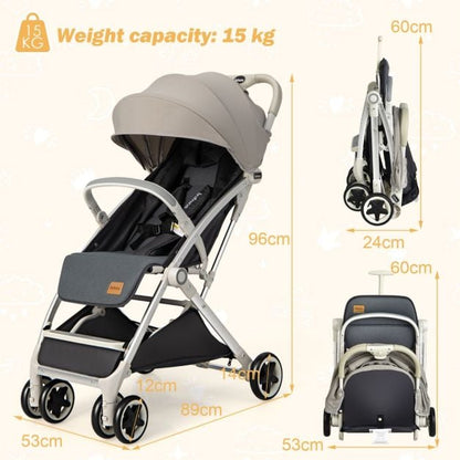 Folding Pushchair with Adjustable Backrest and Footrest-Light Grey