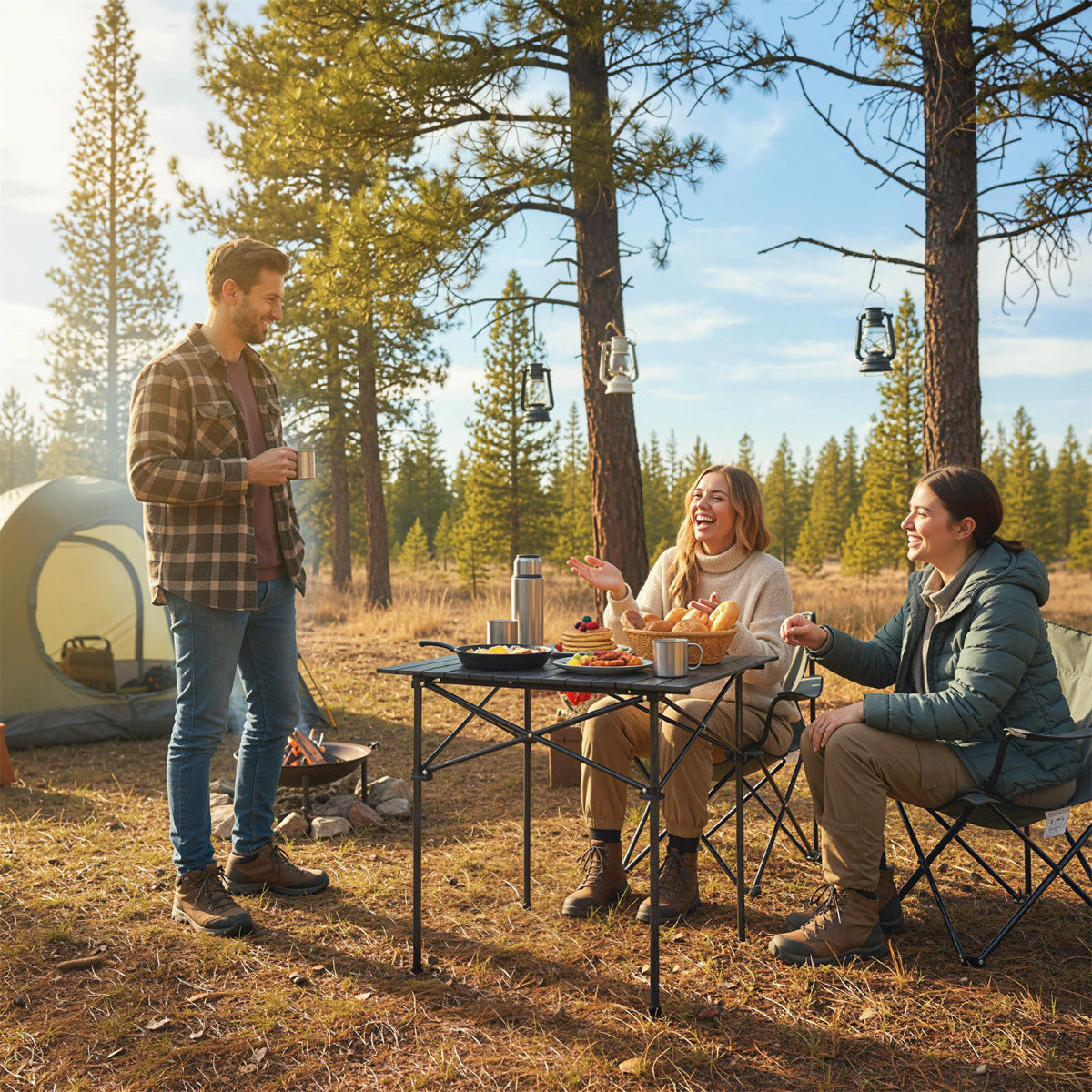 Folding Roll-up Aluminium Camping Table for 4-Black