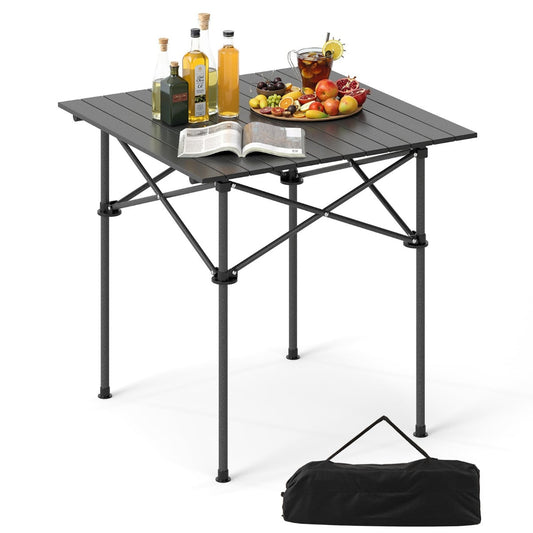 Folding Roll-up Aluminium Camping Table for 4-Black