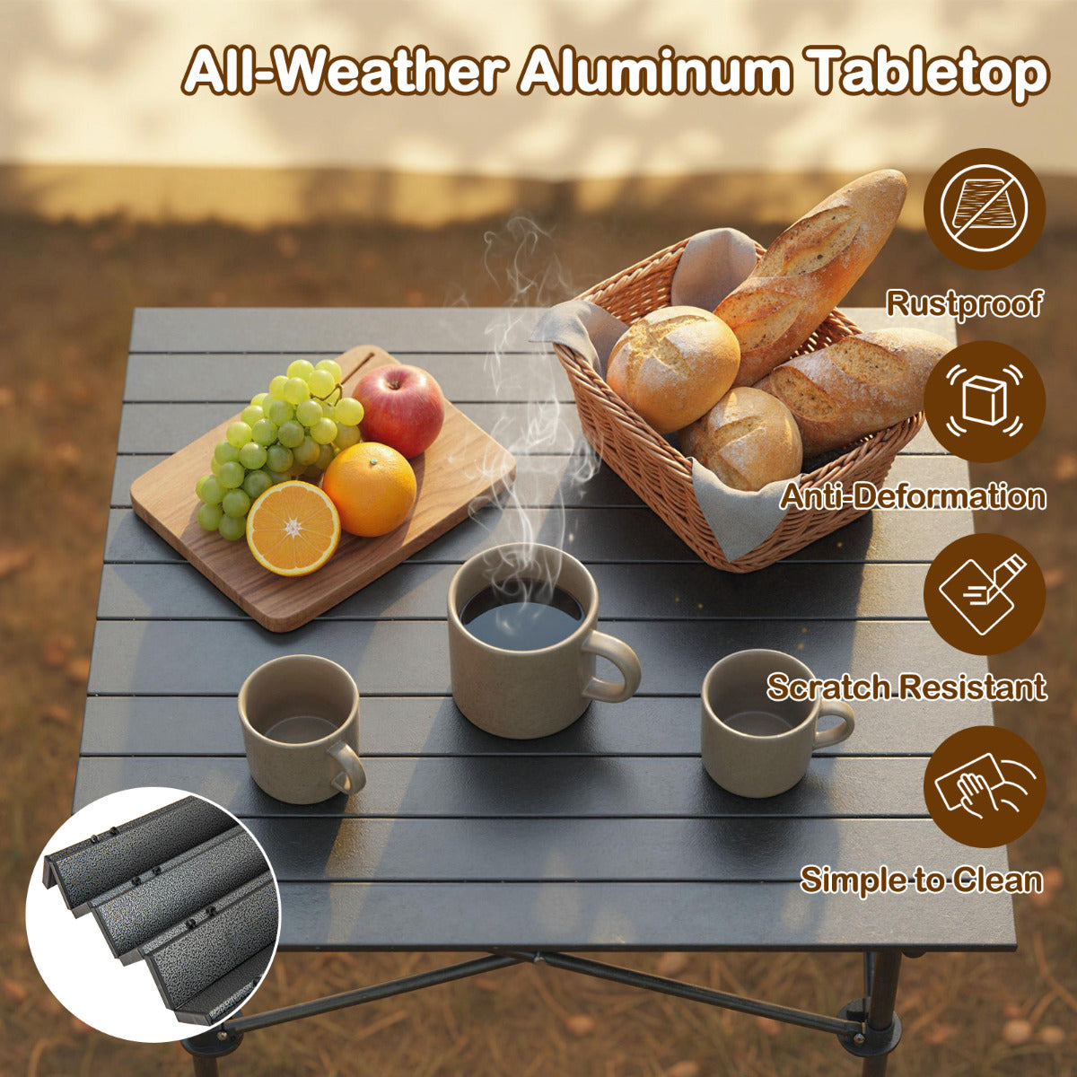 Folding Roll-up Aluminium Camping Table for 4-Black