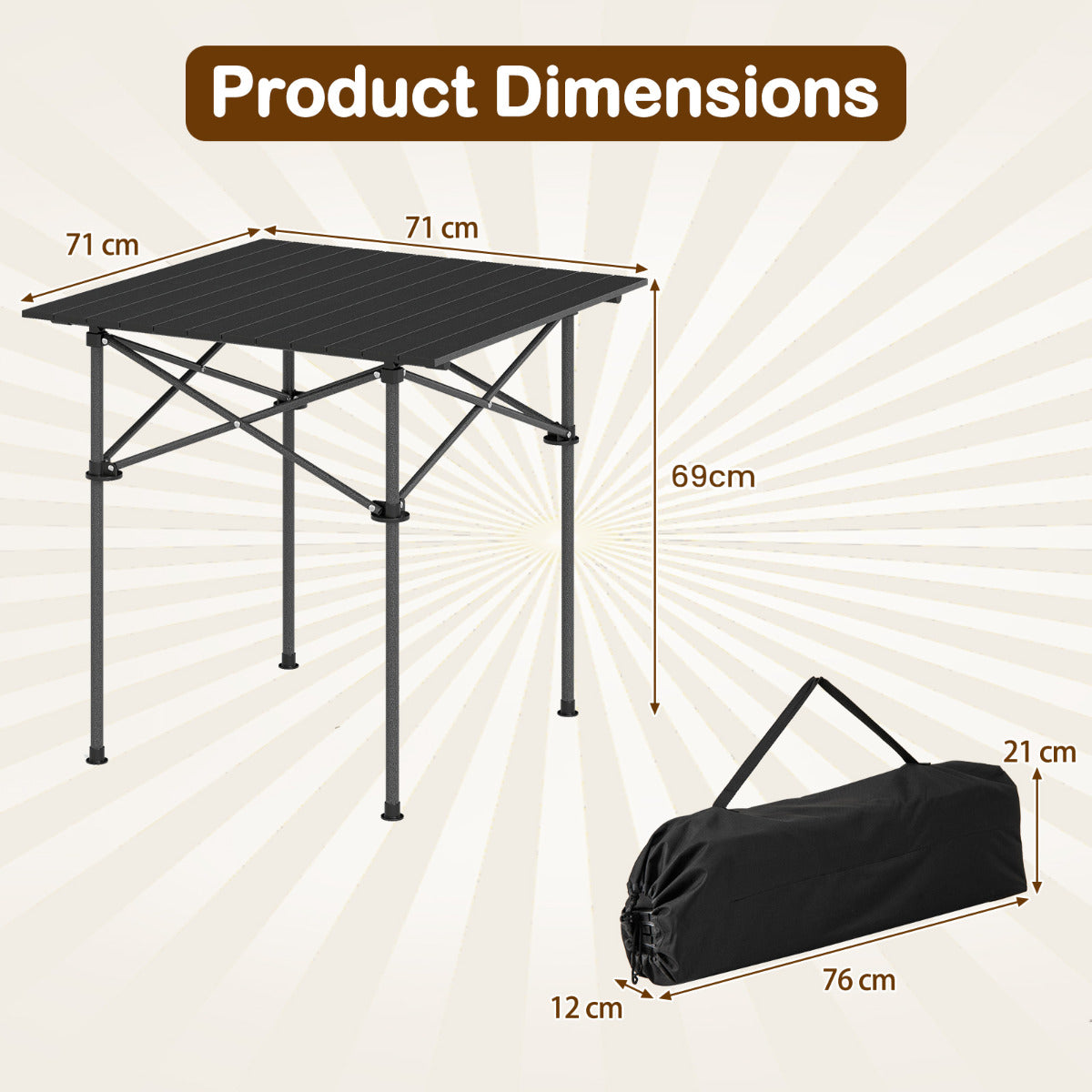 Folding Roll-up Aluminium Camping Table for 4-Black