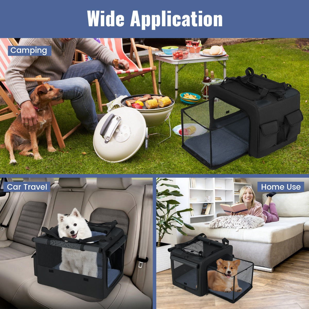 Foldable Dog Crate with Openings and Window Mesh Inner Basket-S