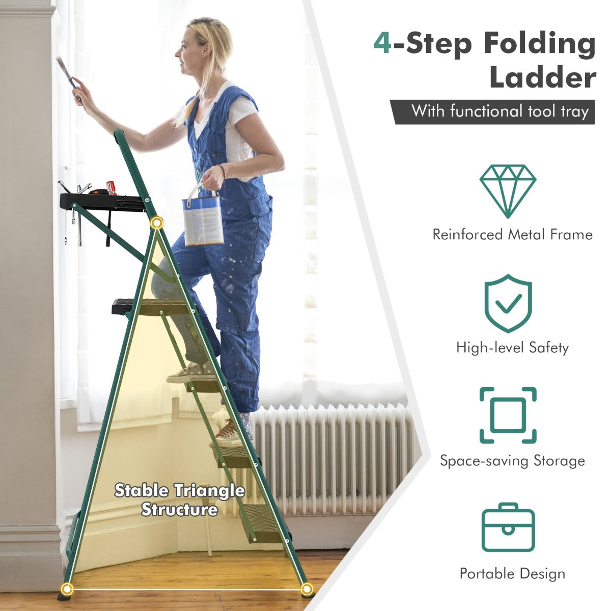 Folding Step Ladder 4-Step Ladder-Black