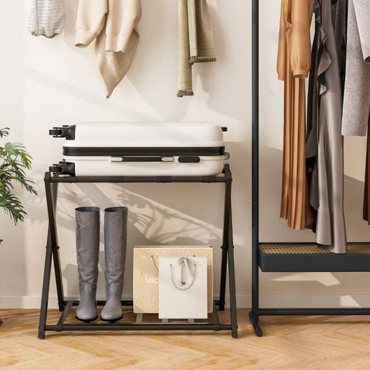 Suitcase Stand Foldable Luggage Stand Luggage Rack Metal for Bedroom Black