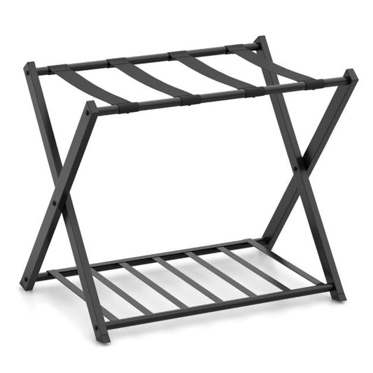 Suitcase Stand Foldable Luggage Stand Luggage Rack Metal for Bedroom Black
