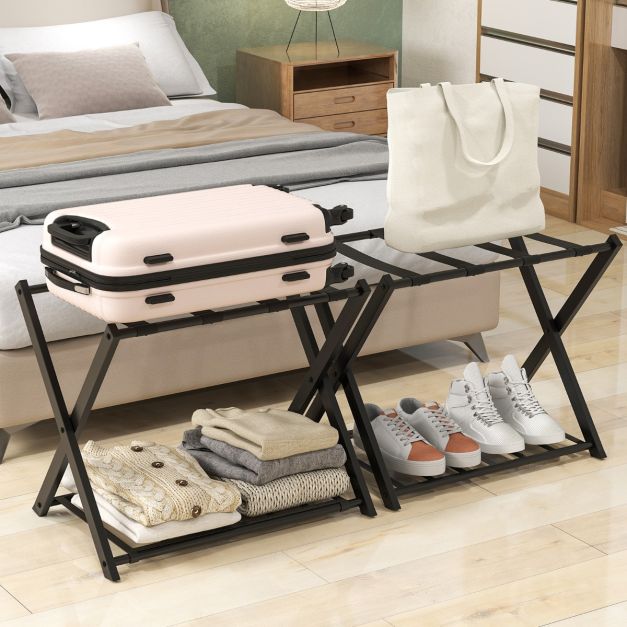 Suitcase Stand Foldable Luggage Stand Luggage Rack Metal for Bedroom Black